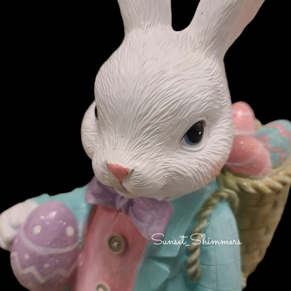 14" Easter Bunny Rabbit w/ Basket of Eggs Pink Pastel Sparkly Spring Decor NEW - Picture 13 of 14